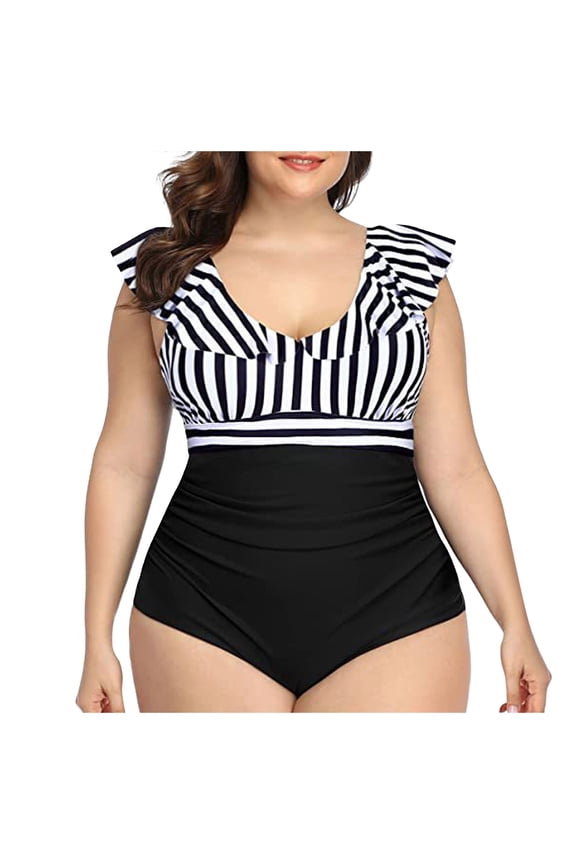 One Piece Swimsuit for Women Tummy Control Ruffle Bathing Suit V Neck Ruched Swim Suit Slimming Cutout Swimwear Gray for Size L