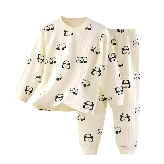 Quealent Pajama Set for Boys & Girls Set of 2, Toddler Pajamas for Kids, Long-Sleeve Sleepwear 2pcs Lounge Set (White, 3-4 Years)