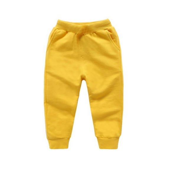 Quealent Pants for Kids Boys 2024 Toddler Boys' Fashion Baby Boy Drawstring Sweatpants Toddler Cotton Cute Cartoon Active Jogger Pants with Pockets Boys Fall Outfits Yellow,4-5 Years