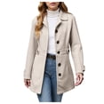 thumbnail image 1 of Quealent Pea Coats For Women Wool Blend Thicken Stand Collar Single Breasted Trench Coat Fashion A-Line Fall Winter Jackets Beige for Size L, 1 of 6