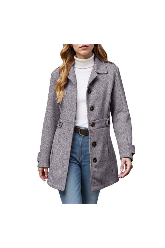 Pea Coats For Women Wool Blend Thicken Stand Collar Single Breasted Trench Coat Fashion A-Line Fall Winter Jackets Gray for Size M