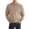 thumbnail image 1 of Quealent Polo Shirts for Men Long Sleeve Soft Cotton Collared Shirt (khaki2,M), 1 of 4
