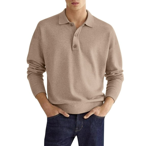 Quealent Polo Shirts for Men Long Sleeve Soft Cotton Collared Shirt (khaki2,M)