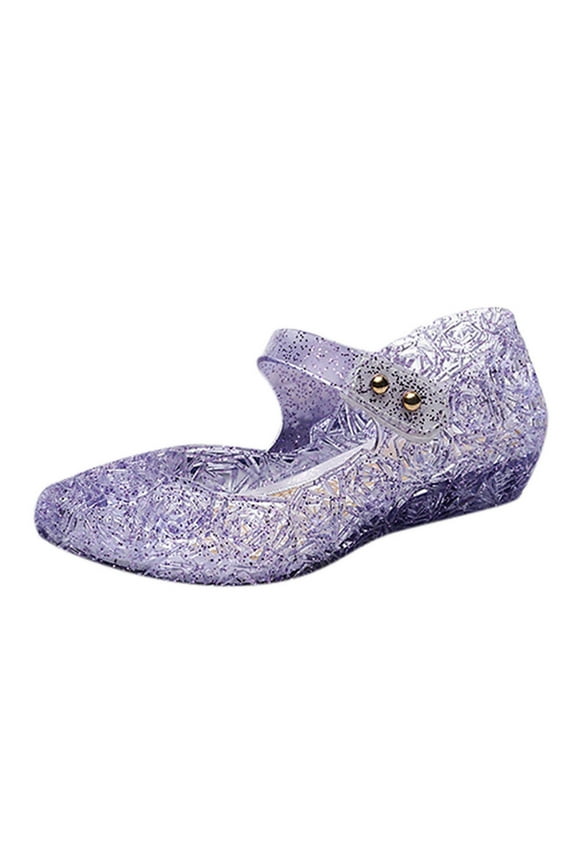 Princess Mary Jane Jelly Shoes, Ballet Flats Cosplay Birthday Party Dress Up Sandals for Little Girls, Toddler or Kids Purple for Size 1