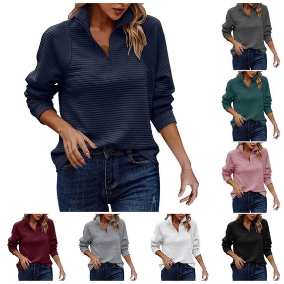 Quealent Ribbed Knit 1/4 Zip Sweatshirt Pullover Sweaters for Women Casual Solid Color Long Sleeve Quarter Zipper Autumn Tops Dark Green for Size S
