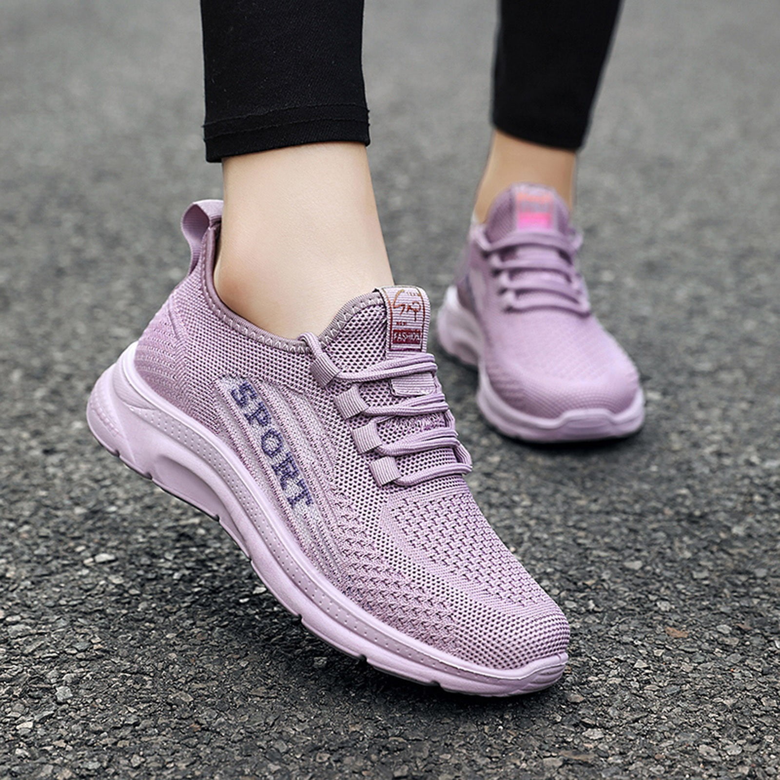 Quealent Running Shoes Slip On Breathe Mesh Walking Shoes Women Fashion  Sneakers Comfort Wedge Platform Loafers,Purple 8 