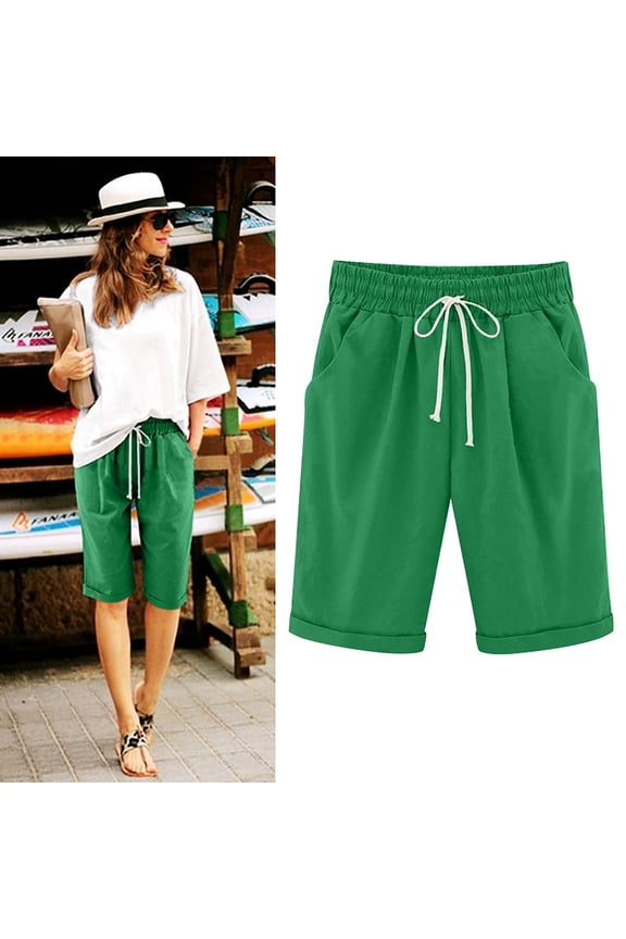 Shorts For Women High Waisted Womens Comfy Drawstring Casual Elastic Waist Pocketed Shorts,Green M