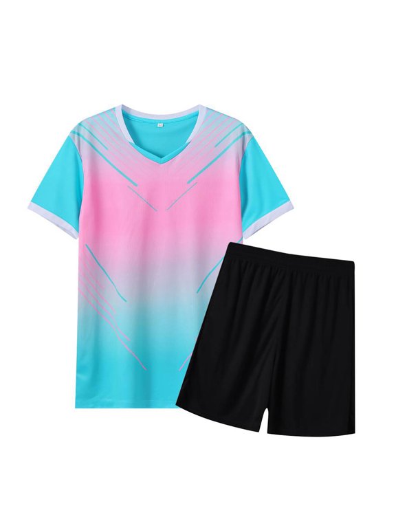 Soccer Jersey for Boys Kids Team Uniform 2PCS Breathable Short Sleeve Football Soccer Fan T Shirt and Shorts Knit Set (Light Pink, 3-4 Years)