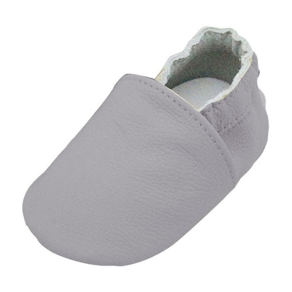 Quealent Soft Leather Baby Shoes Moccasins Slip-on Boys Girls Slippers with Elastic Ankle, Anti-Slip First Walking Crib Shoes for Infant Toddlers Gray for Size 14=XL