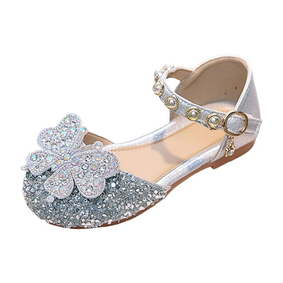 Quealent Sparkle Butterfly Shoes for Toddler and Little Girls Birthday Shoes Silver for Size 1