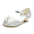 thumbnail image 1 of Quealent Sparkly Girls Dress Shoes Princess Shoes High Heels Peep Toe Low Heel Glitter Toddler Big Kid Wedding Party Silver for Size 12, 1 of 7