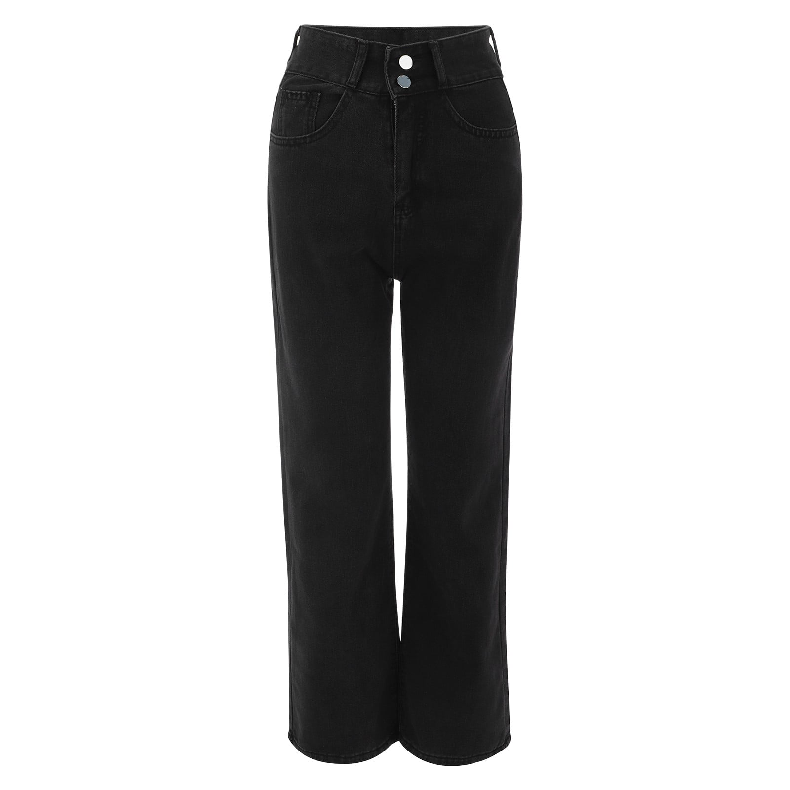 Quealent Super Straight Button Elastic Pocket Waist Jeans Trousers High ...