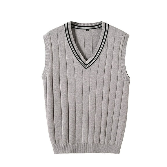 Quealent Sweater for Men Sleeveless Pullover Vest Sleeveless Loose Warm Sweater Vest Men Solid Color V-Neck Pullover Waistcoat for Daily Wear Light Gray,XL