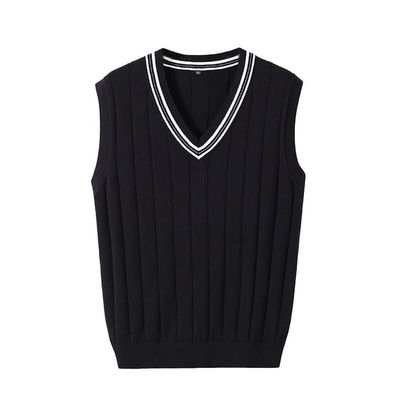 Quealent Sweater for Men Sleeveless Pullover Vest Sleeveless Loose Warm Sweater Vest Men Solid Color V-Neck Pullover Waistcoat for Daily Wear Black,M