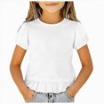 thumbnail image 1 of Quealent Teen Girls Cotton Shirts Puff Short Sleeve Ruffle Hem Plain Basic Tee Tops Summer Casual Trendy Solid T-Shirts (White, 11-12 Years), 1 of 7