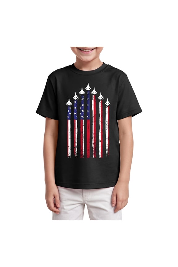 Toddler American Flag Tshirt Girls Patriotic Tops 4th of July Outfits Tee USA Short Seleve (Black, 11-12 Years)