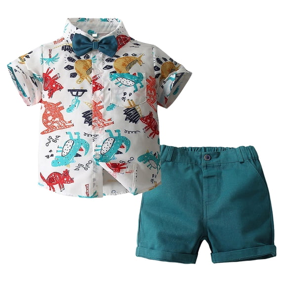 Quealent Toddler Baby Boy Clothes Summer Shorts Sets Short Sleeve Dinosaurs Shirt Top + Shorts Set Outfits Set 12 Months-4T White for Size 4-5 Years