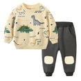 thumbnail image 1 of Quealent Toddler Baby Boy Clothing Sets Little Dinosaur Printed Long Sleeve Tops and Pants Kids 2pcs Outfits Beige for Size 4-5 Years, 1 of 4