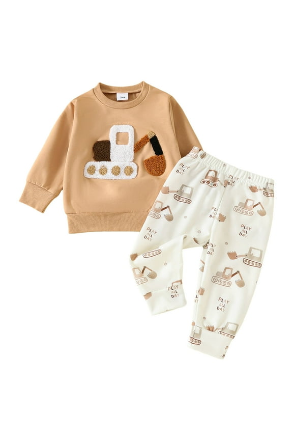 Toddler Baby Boy Fall Winter Clothes Outfit Farm Long Sleeve Sweatshirt Top+Long Pant Set 3 6 9 12 18 24Month 2t 3t Yellow for Size 2-3 Years