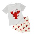 thumbnail image 1 of Quealent Toddler Baby Boy Shorts Set Seafood Embroidered Short Sleeve T-shirts Plaid Elastic Waist Shorts Summer Clothes Beige for Size 7-8 Years, 1 of 6