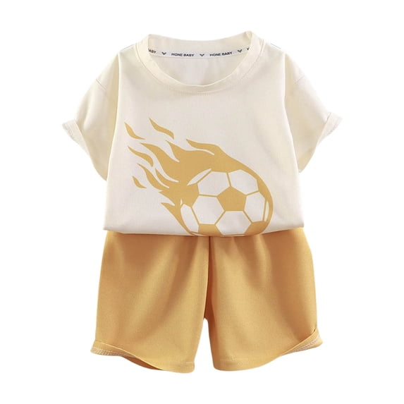 Quealent Toddler Baby Boy Soccer Summer Outfit 2-Piece Set - T Shirt Tees Elastic Shorts Set Summer Clothes (Yellow, 9-10 Years)