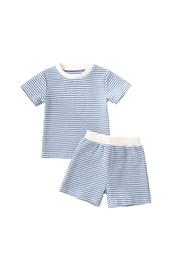 Toddler Baby Boy Summer Clothes Set Contrast Color Outfits 6 9 12 18 24 Months 2T 3T 4T Crew Neck Short Sleeve Tops and Shorts (Blue-A, 12-18 Months)