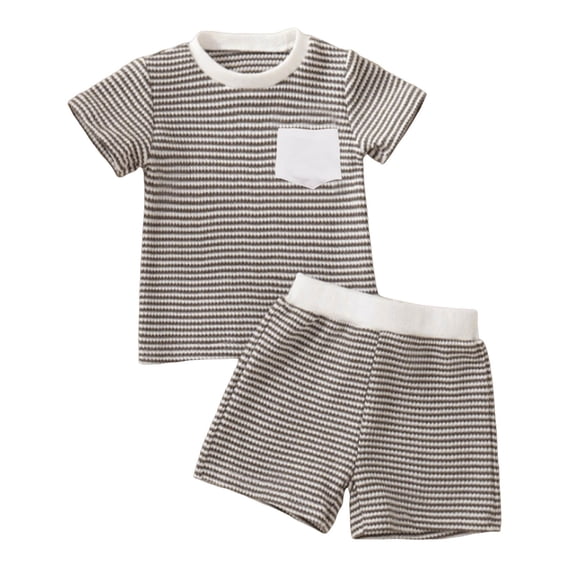 Quealent Toddler Baby Boy Summer Clothes Set Contrast Color Outfits 6 9 12 18 24 Months 2T 3T 4T Crew Neck Short Sleeve Tops and Shorts (Khaki-B, 6-12 Months)