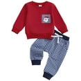 thumbnail image 1 of Quealent Toddler Baby Boys Christmas Outfits Long Sleeve Embroidery Sweatshirt Gingham Plaid Pants Two Piece Smocked Clothes Red for Size 6-12 Months, 1 of 6