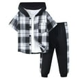 thumbnail image 1 of Quealent Toddler Baby Boys Clothes Plaid Button Down Hooded Shirt + Sweatpants Fall Winter Outfits Set Black for Size 5-6 Years, 1 of 9