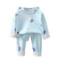 thumbnail image 1 of Quealent Toddler Baby Boys Girls 2PC Animals Sleepwear Cotton Pajamas Set Kids Loungewear Long Sleeve Pullover Top+Pants (Blue, 3-4 Years), 1 of 4