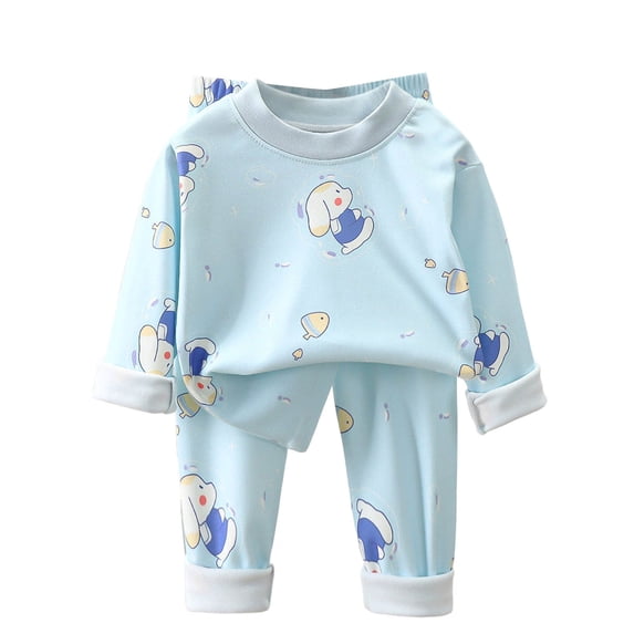 Quealent Toddler Baby Boys Girls 2PC Animals Sleepwear Cotton Pajamas Set Kids Loungewear Long Sleeve Pullover Top+Pants (Blue, 3-4 Years)