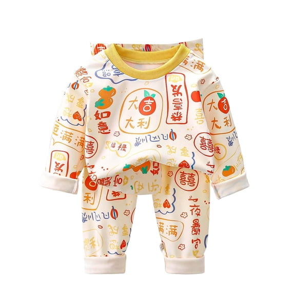 Quealent Toddler Baby Boys Girls 2PC Animals Sleepwear Cotton Pajamas Set Kids Loungewear Long Sleeve Pullover Top+Pants (Orange, 7-8 Years)