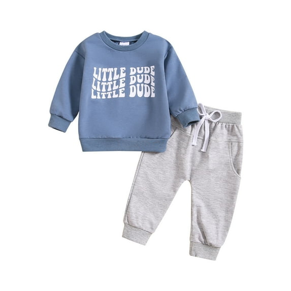 Quealent Toddler Baby Boys Girls Cute Casual Outfits Baby Boy Fall Clothes Baby Boy Fall Winter Outfit Long Sleeve Letter Print Sweatshirts and Jogger Pants Boy Clothes Light Blue,18-24 Months