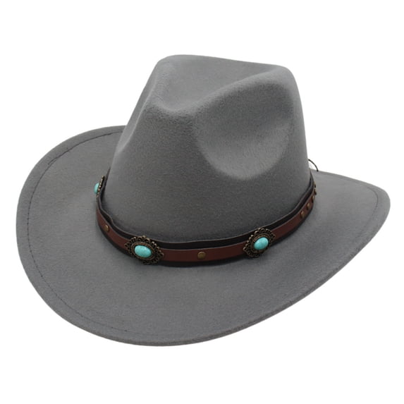 Quealent Toddler Baby Cowboy Hat, Boys Girls Cowgirl Hat with Leather Hatband, Wide Brim Kids Western Cowboy Hat (Grey, 3-8 Years)