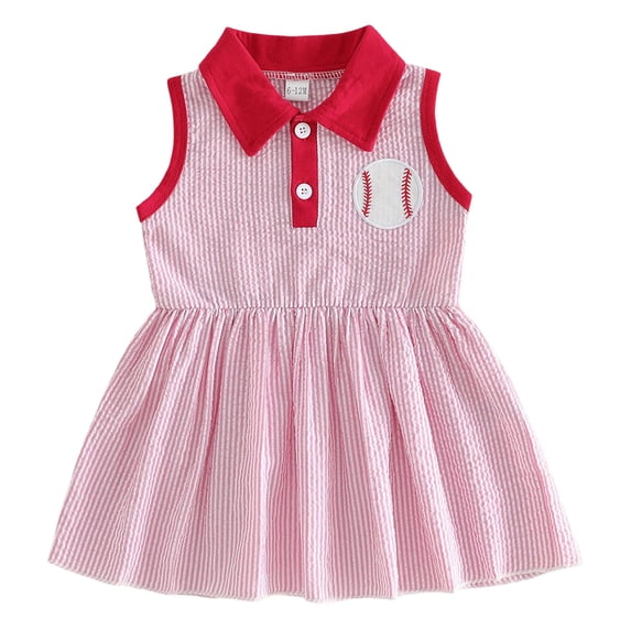 Quealent Toddler Baby Girl Baseball Outfit Sleeveless Polo Dress Spring Summer Girls Bow Casual Sport Dresses Cute Clothes (Pink, 18-24 Months)