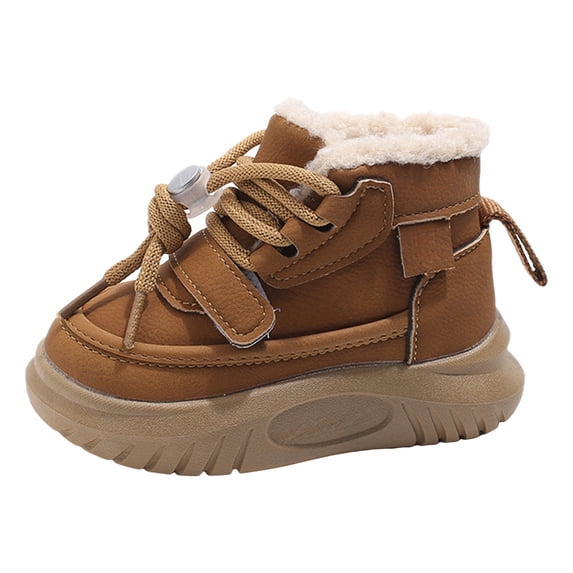 Quealent Toddler Boots Boys Girls Winter Boots Waterproof Fleece Kids Snow Boots Faux Furry Booties Warm Walking Shoes for Indoor Outdoor Brown for Size 6.5