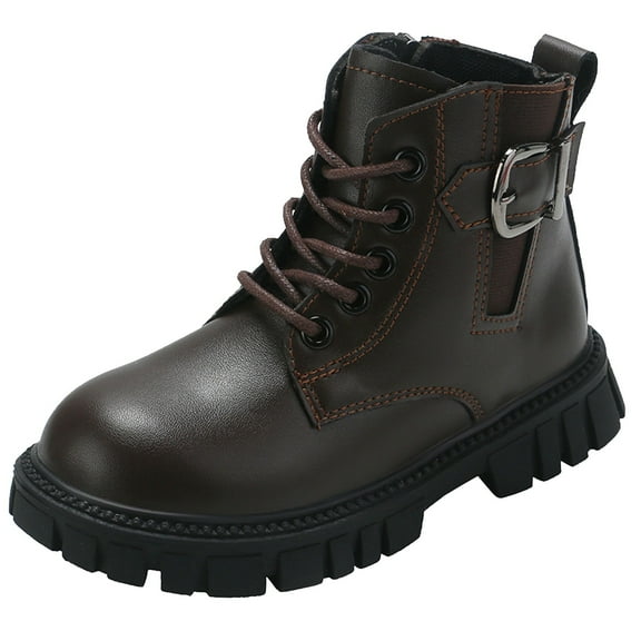 Quealent Toddler Boots Girls Boys Side Zipper Lace Up Dress Combat Boots for Toddler/Little Kid/Big Kid Coffee for Size 2.5