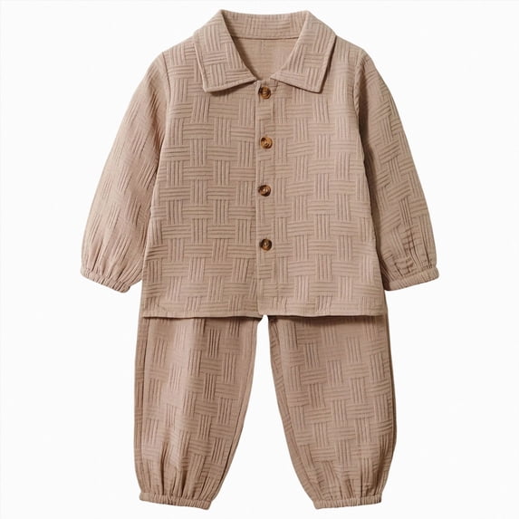 Quealent Toddler Boy Clothes Baby Outfits Fall Winter Long Sleeve Button Down Sweatshirt + Casual Pants 2pcs 18 Months - 5T (Beige, 18-24 Months)