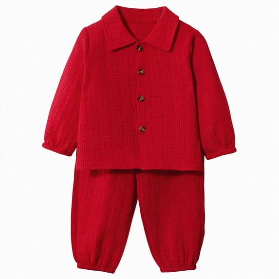 Quealent Toddler Boy Clothes Baby Outfits Fall Winter Long Sleeve Button Down Sweatshirt + Casual Pants 2pcs 18 Months - 5T (Red, 18-24 Months)