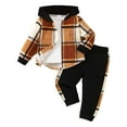 thumbnail image 1 of Quealent Toddler Boy Clothes Plaid Button Down Long Sleeve Hooded Shirt Tops Pants with Pockets 2Pcs Fall Winter Outfits Black for Size 4-5 Years, 1 of 8
