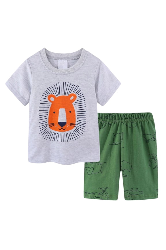 Toddler Boy Summer Outfit Set 2 Piece Short Sleeve T Shirt and Short Soft Breathable Cotton Clothing Sets (Green, 6-7 Years)