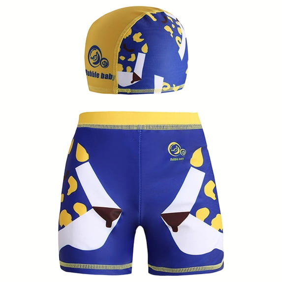 Quealent Toddler Boy' Swimwear Cartoon Prints Quick Dry Swimming Trunks with Swim Cap Board Beach Pool Swimsuits for Kids Green,Size 4-5 Y (A-Blue, 11-12 Years)