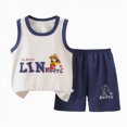 thumbnail image 1 of Quealent Toddler Boys 2 PCS Tank Top and Shorts Set Cotton Sleeveless Shirts and Shorts Summer Outfits (Dark Blue, 3-4 Years), 1 of 5