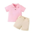 thumbnail image 1 of Quealent Toddler Boys 2 Piece Suit Textured Knit Polo and Shorts Striped Trim Breathable Outfit Sets (Pink, 18-24 Months), 1 of 3