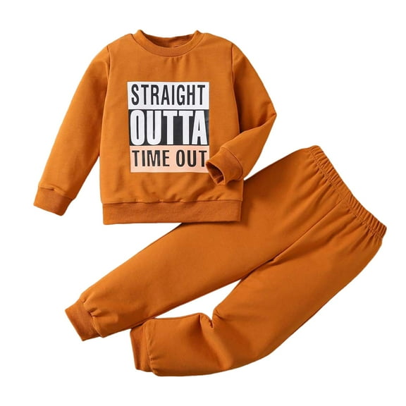 Quealent Toddler Boys Clothes Baby Boy Outfit Sets Baby Boy Winter Clothes Baby Boy Clothes Fall Winter Outfit Letter Graphic Sweatshirt Pullover Tops + Pants Joggers Set Yellow,4-5 Years