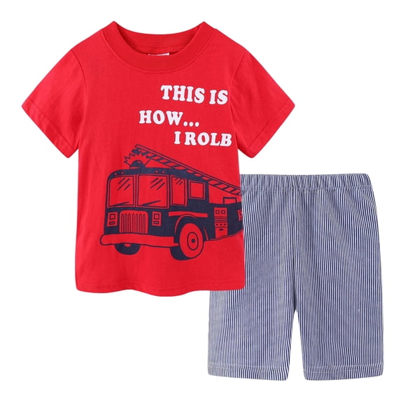 Quealent Toddler Boys Cotton Clothing Sets Short Sleeve Tee and Shorts Red for Size 6-7 Years