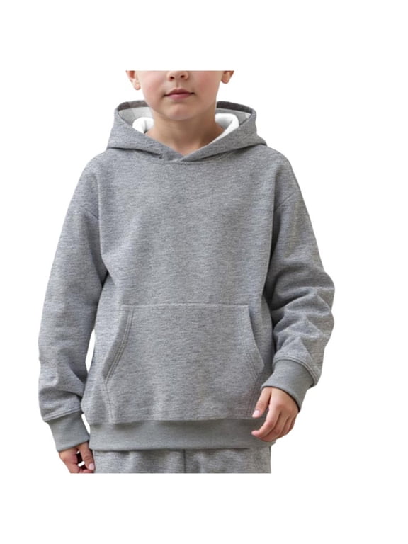 Toddler Boys Girls Hooded Sweatshirt Solid Pullovers Long Sleeve Hoodie Kids Cotton Crewneck Fall Tops (Grey, 2-3 Years)