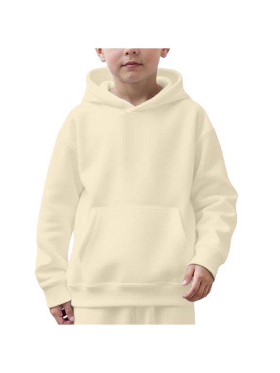 Toddler Boys Girls Hooded Sweatshirt Solid Pullovers Long Sleeve Hoodie Kids Cotton Crewneck Fall Tops (Light Yellow, 10-11 Years)