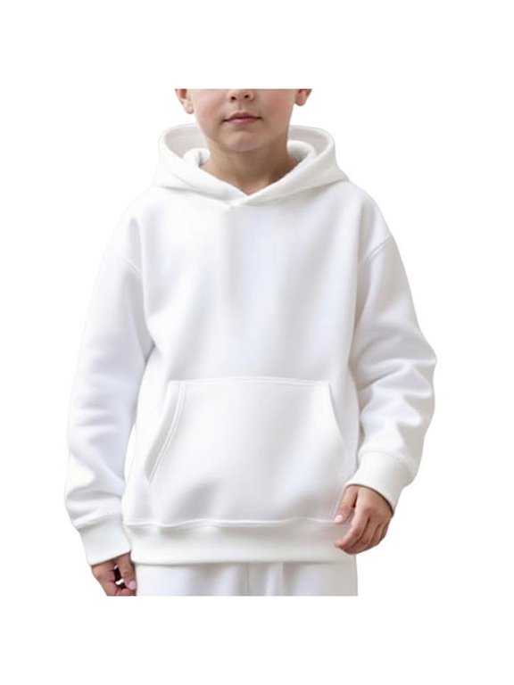 Toddler Boys Girls Hooded Sweatshirt Solid Pullovers Long Sleeve Hoodie Kids Cotton Crewneck Fall Tops (White, 10-11 Years)