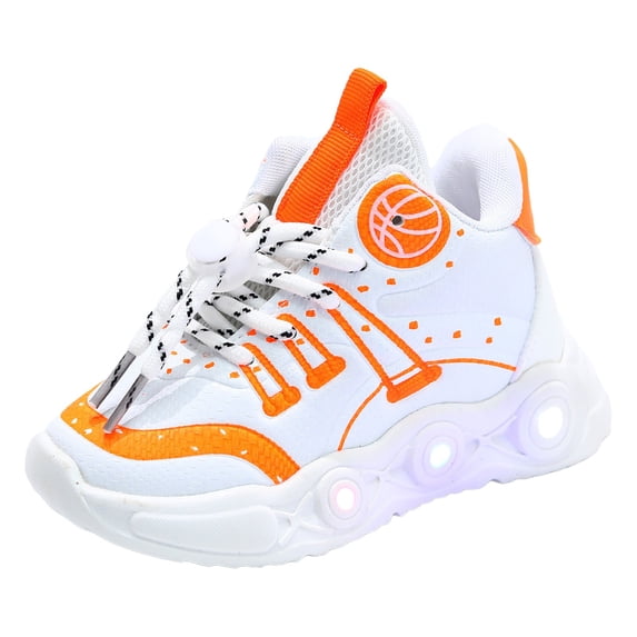 Quealent Toddler Boys Girls Light Up Shoes Lightweight Mesh Breathable Fashion Led Flashing Walking Running Sneakers for Toddler and Little Kid White for Size 25